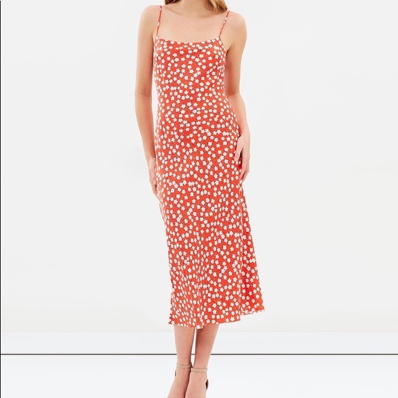 bec and bridge red floral dress